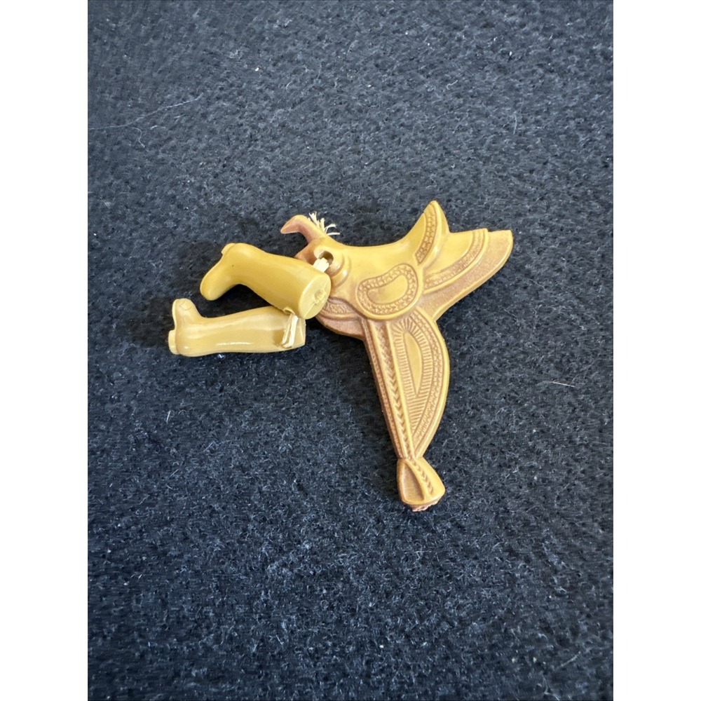 1930's Celluloid Cowboy Boots and Detailed Saddle Brooch Pin-2-1/4"